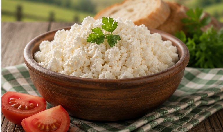 Toprak kâsede taze lor peyniri
